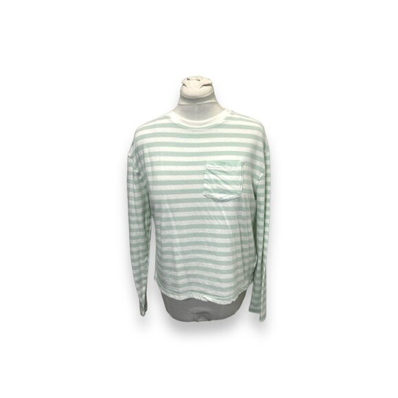 A New Day Women’s Long Sleeve Striped Pocket Tee w Pocket Green/White L - Picture 1 of 9